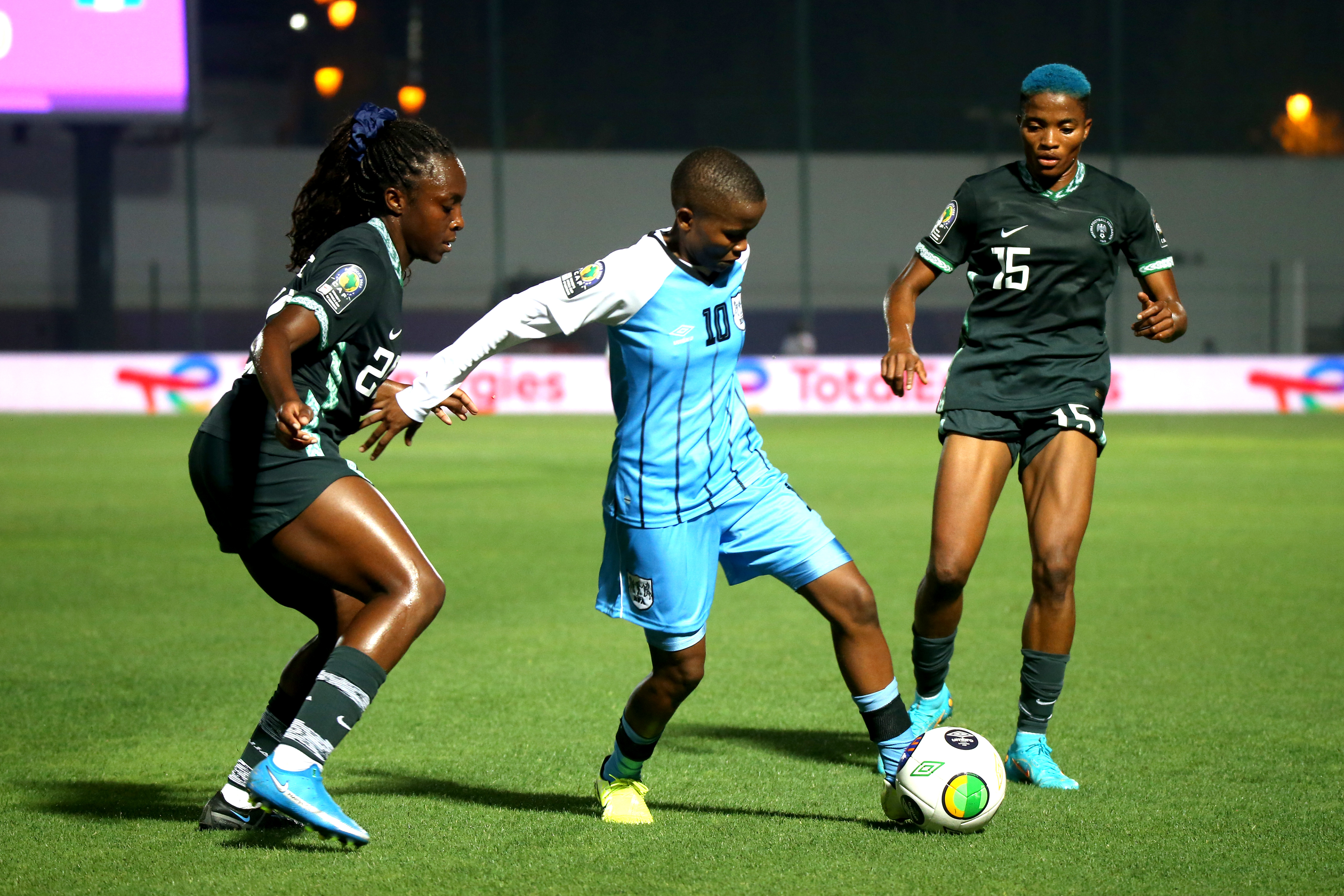 Botswana and Nigeria players contesting the ball at the 2022 Women’s Africa Cup of Nations